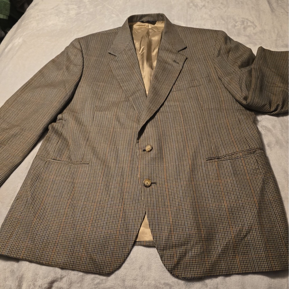Vintage Nordstrom Men's Brown Blazer 48R Houndstooth Wool Blend Classic Academia